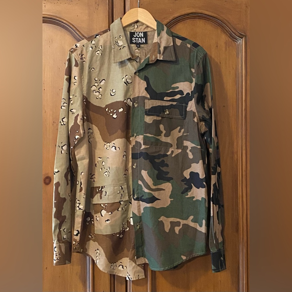 Jon Stan Camo 2 Way Shirt Mens Medium $220